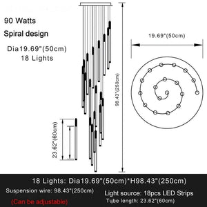 Modern Long Chandelier For Staircase Black/Gold/Silver  Seus Lighting