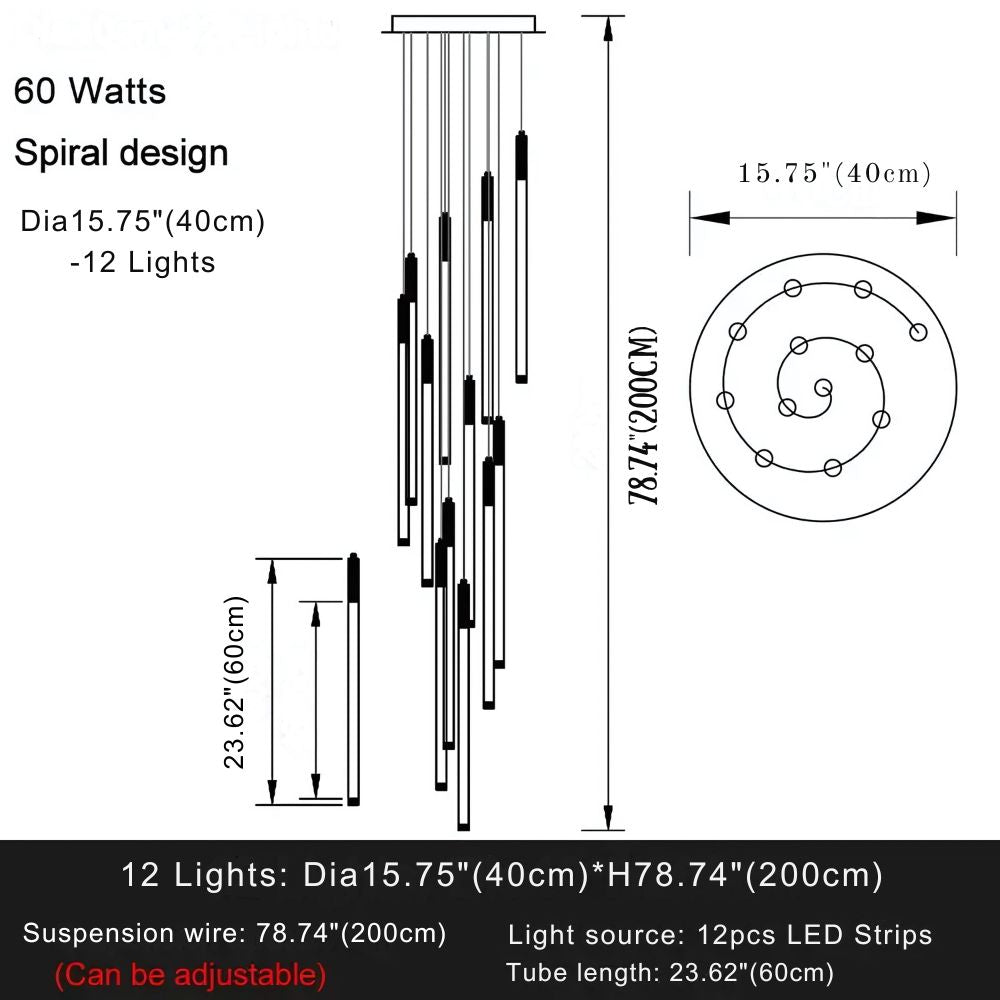 Modern Long Chandelier For Staircase Black/Gold/Silver  Seus Lighting