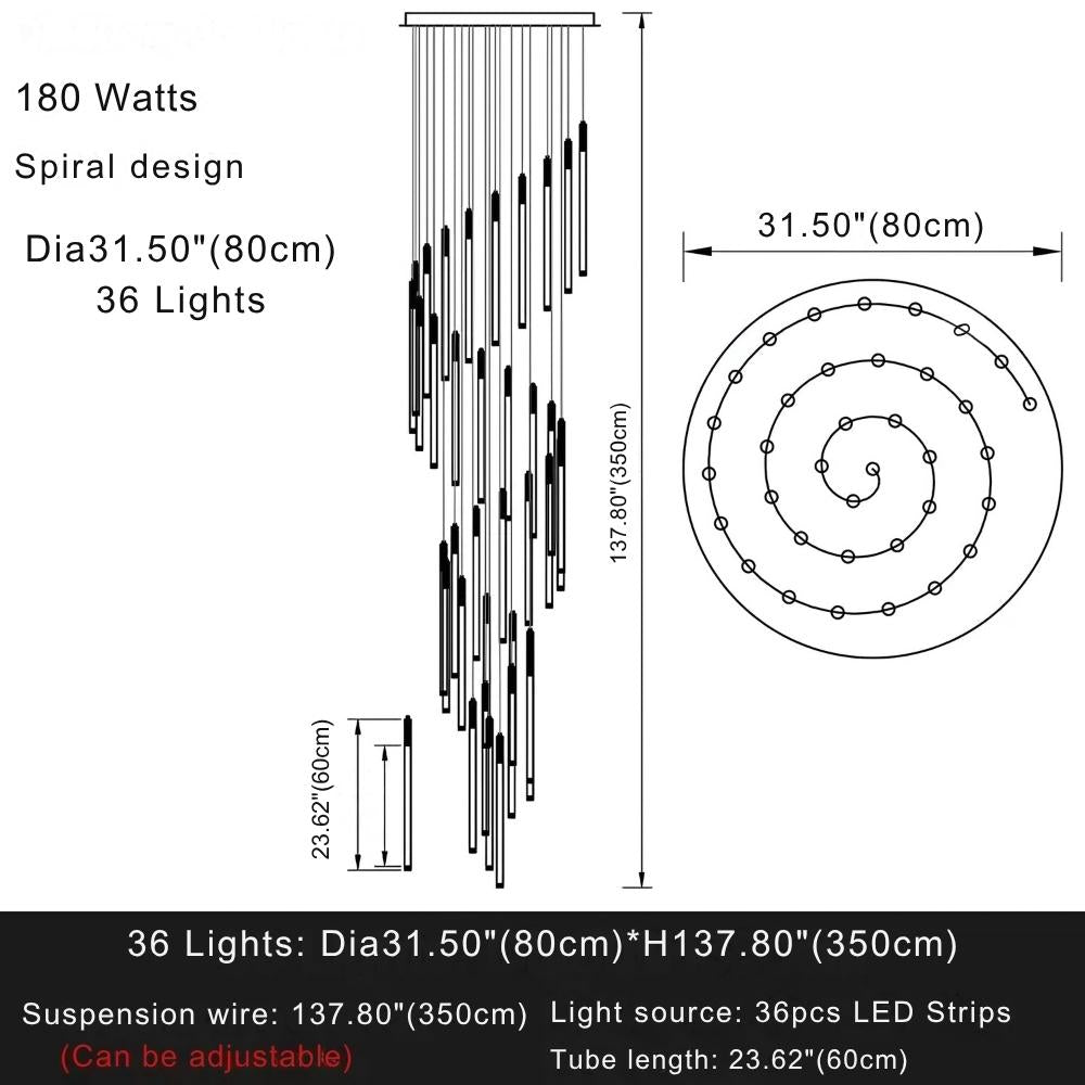 Modern Long Chandelier For Staircase Black/Gold/Silver  Seus Lighting