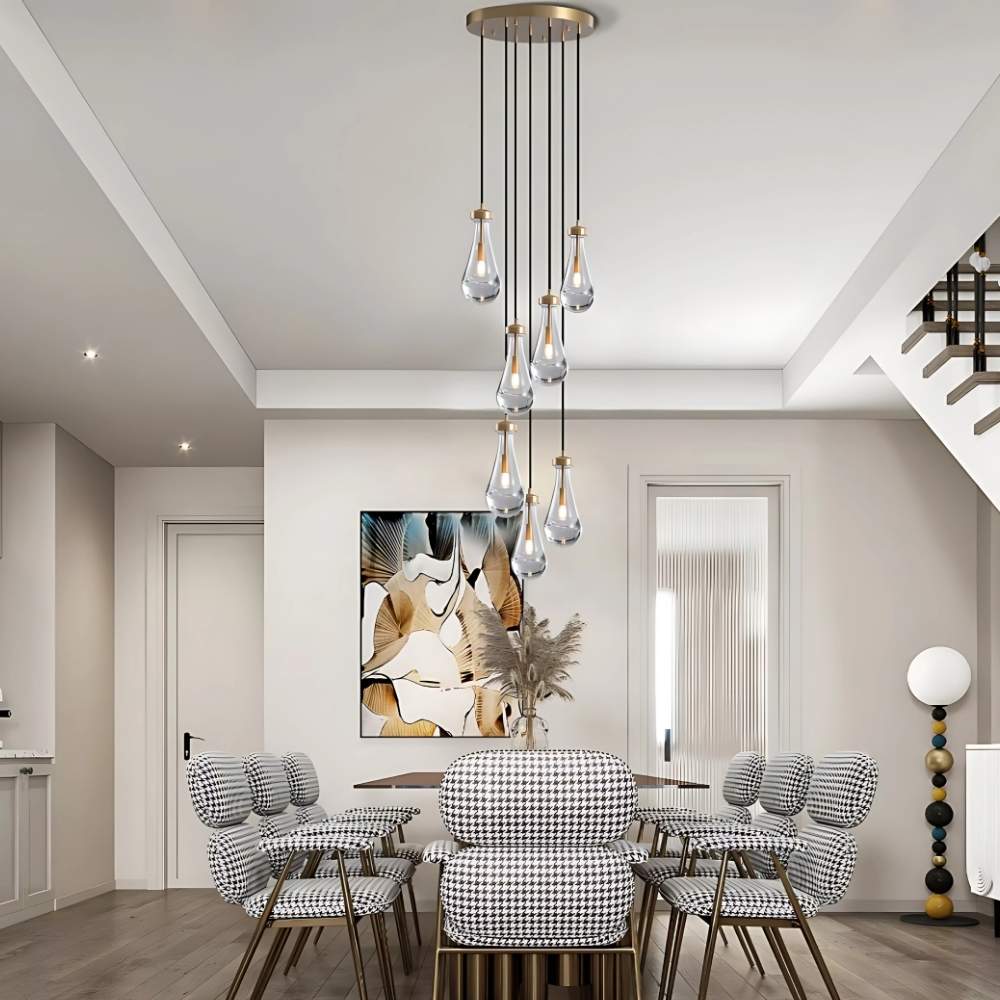 Raindrop chandelier installed in foyer