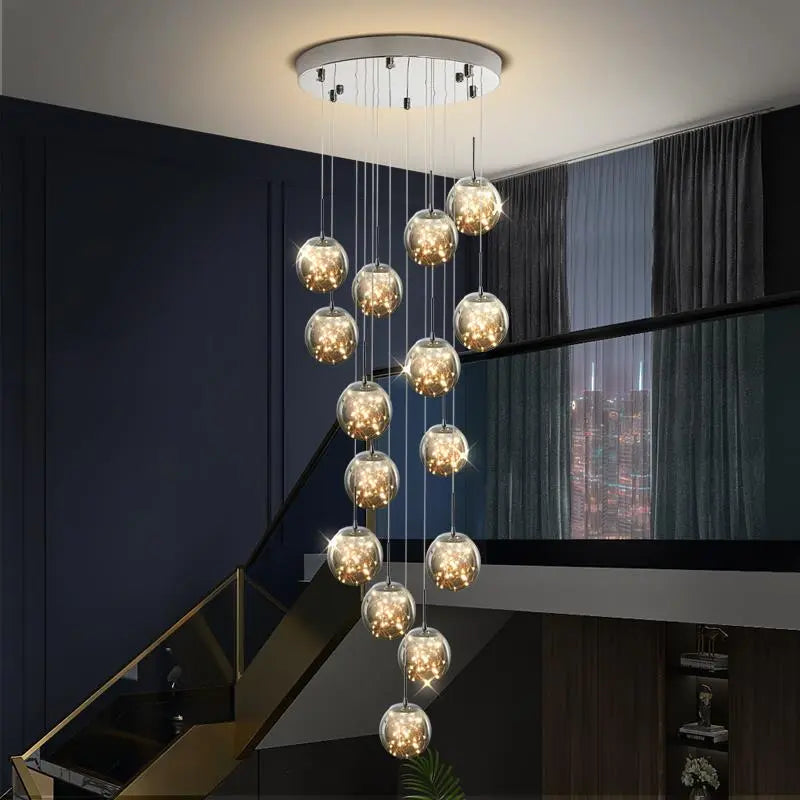 Modern Spiral Chandelier — vertical spiral form for two-story foyers and grand staircases