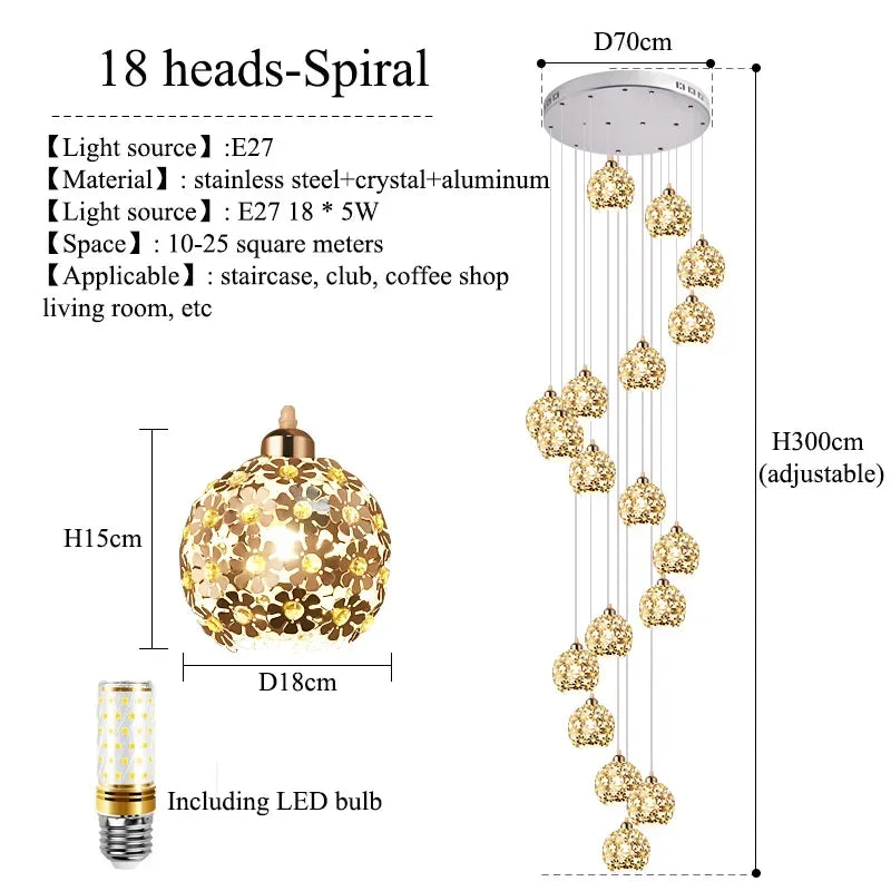 Modern Stainless Steel Petal Chandelier for Staircase - Chandeliers