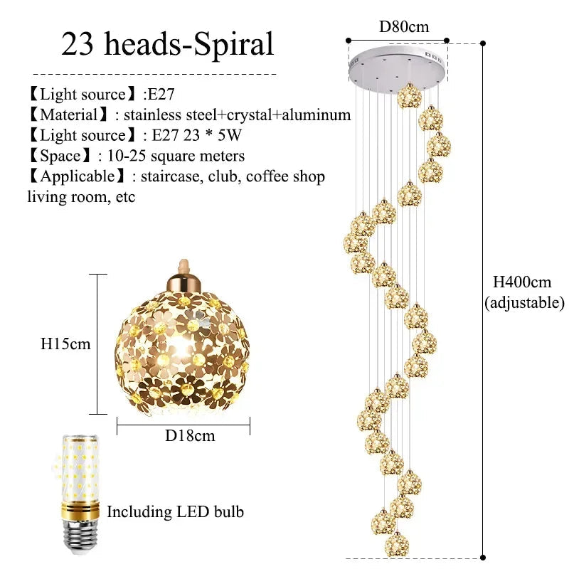 Modern Stainless Steel Petal Chandelier for Staircase - Chandeliers