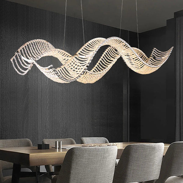 chandelierデスク Modern Wave Crystal Chandelier Over Dining Table – Seus Lighting