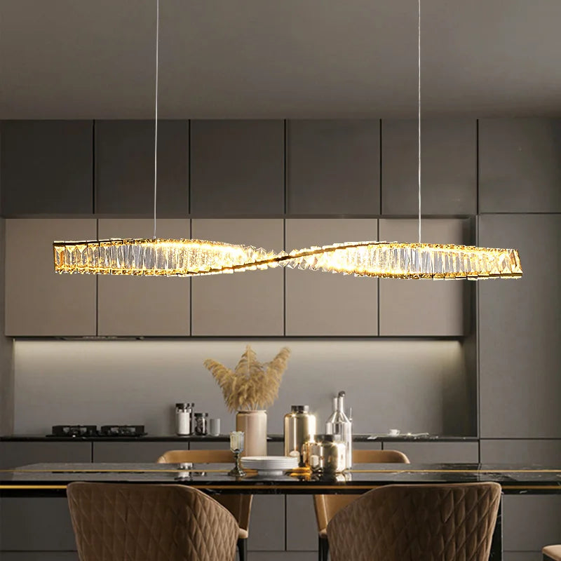 Moly Linear Crystal Chandelier in gold finish for kitchen and dining