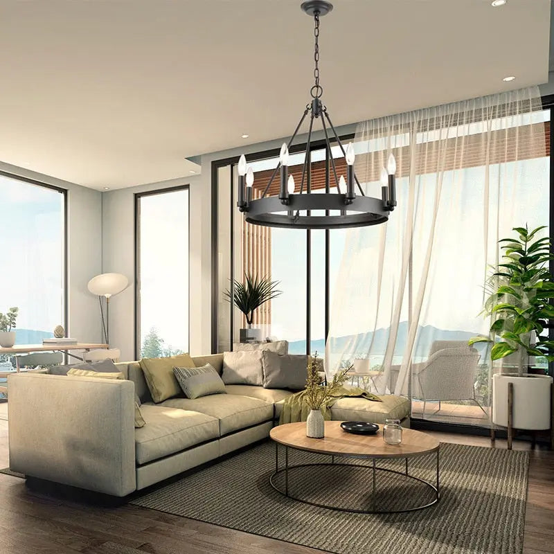 Lámpara de araña rústica redonda Neva