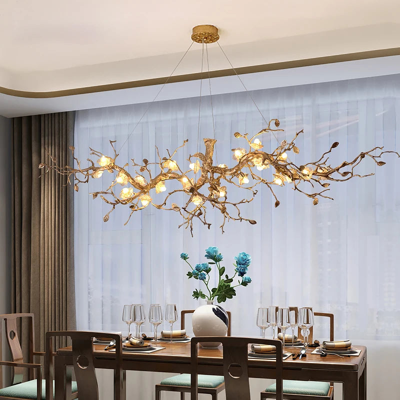 Noa Flower Branch Chandelier — handcrafted copper branches with glass flower shades