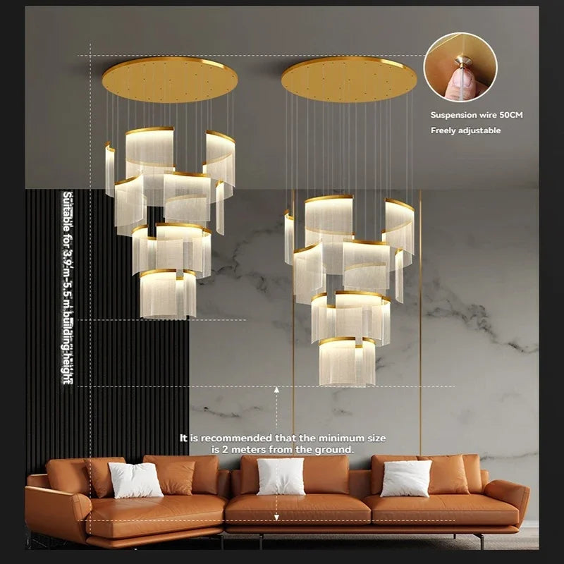 Nordic Ceiling Stair Chandelier Gold/Black  Seus Lighting