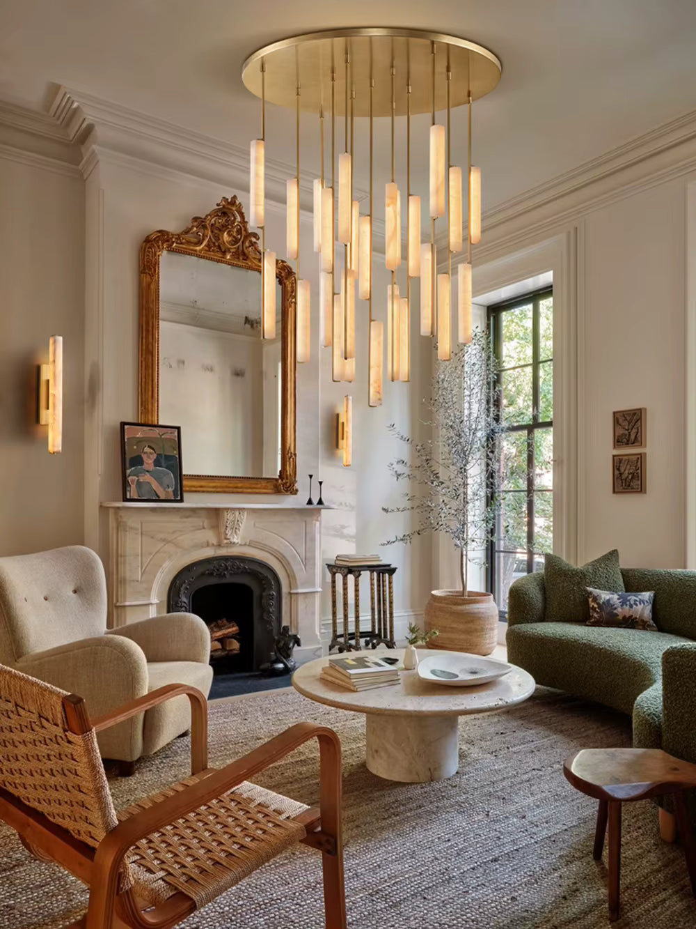 Palix Marble and Brass Chandelier  Seus Lighting