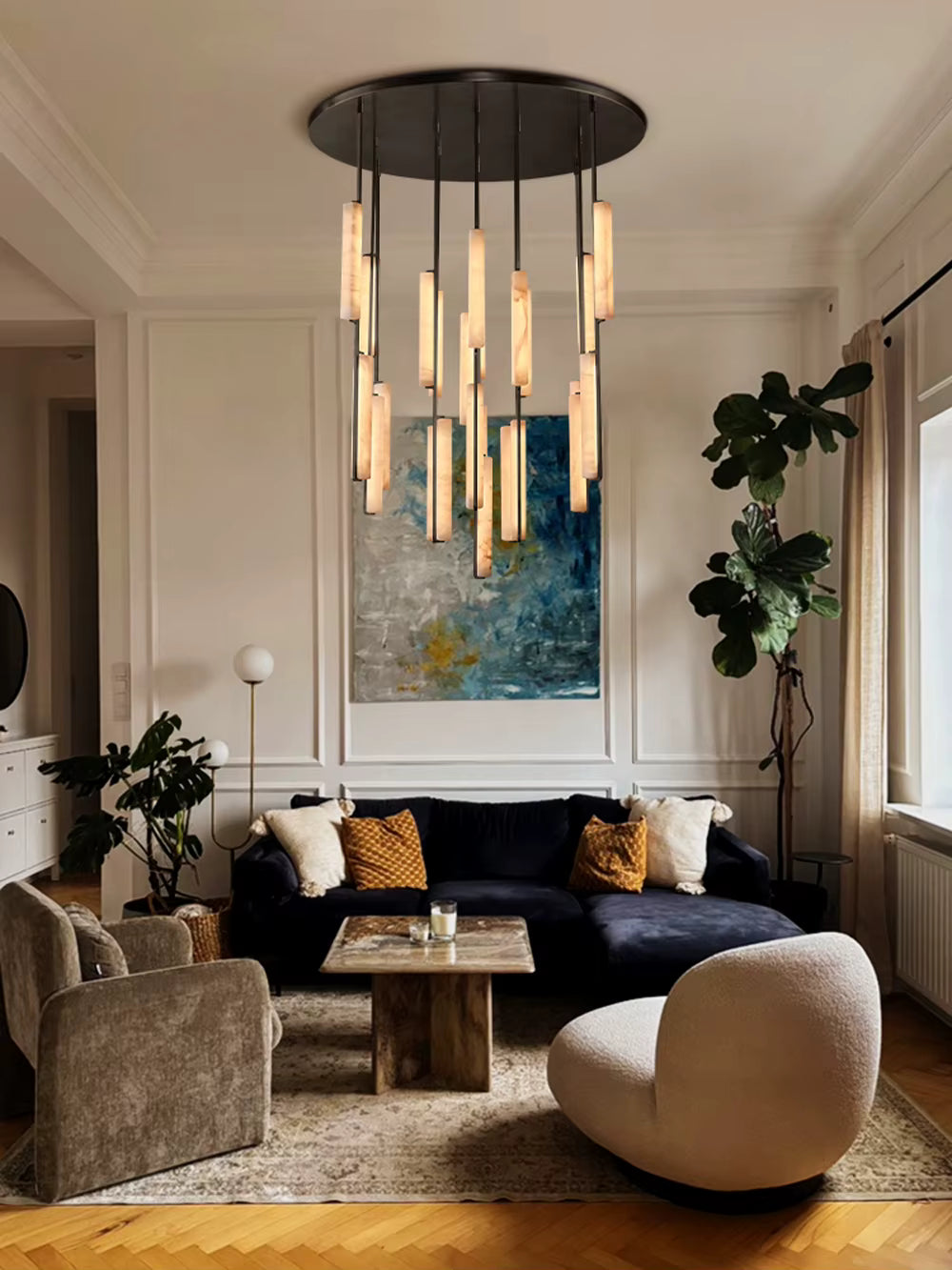 Palix Marble and Brass Chandelier  Seus Lighting