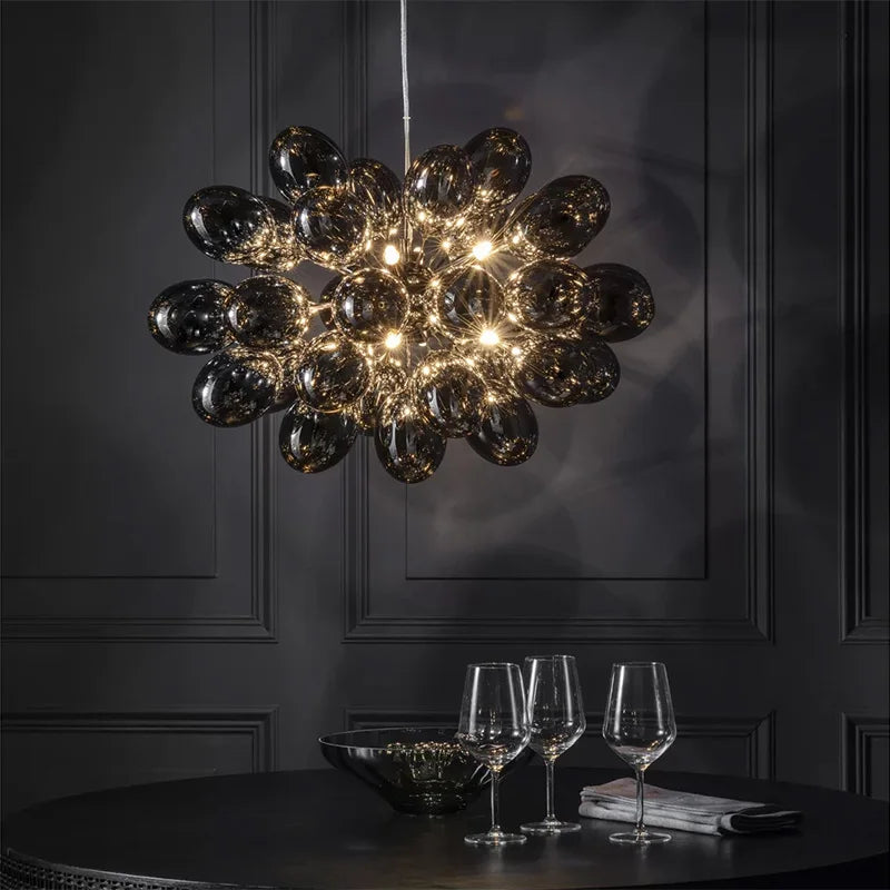 Pearl Black Glass Grape Chandelier - Pendant Light  Seus Lighting