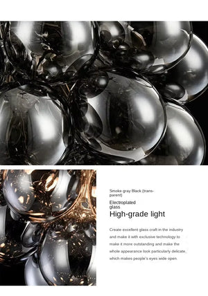 Pearl Black Glass Grape Chandelier - Pendant Light  Seus Lighting