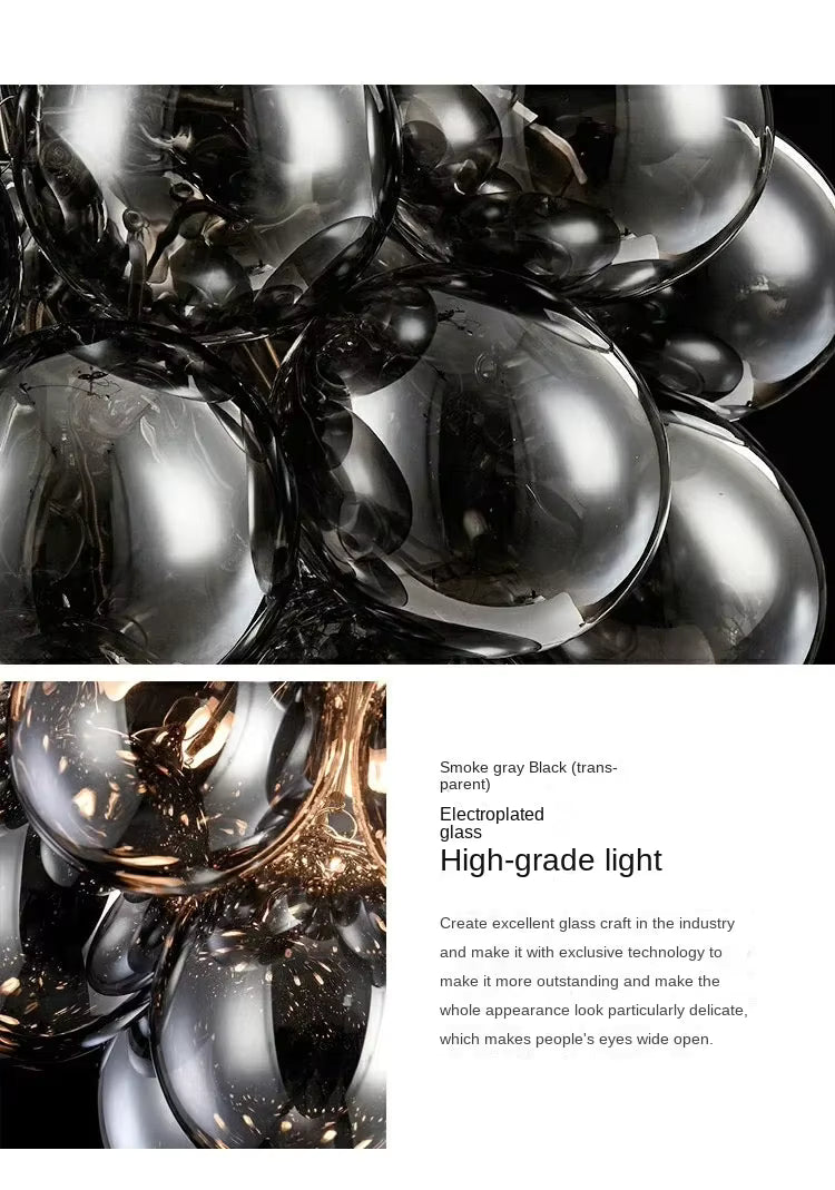 Pearl Black Glass Grape Chandelier - Pendant Light  Seus Lighting