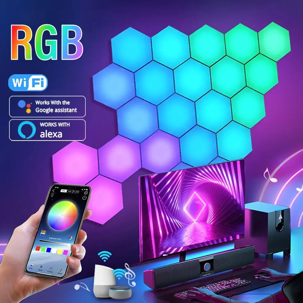 RGB Led Hexagon Wall Lights Wifi/Bluetooth Control  Seus Lighting