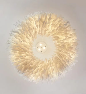 Round Feather Chandelier - White & Pink & Gray & Yellow  Seus Lighting
