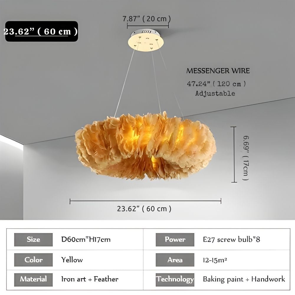 Round Feather Chandelier - White & Pink & Gray & Yellow  Seus Lighting