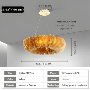 Round Feather Chandelier - White & Pink & Gray & Yellow  Seus Lighting