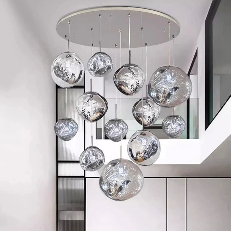Ruby Contemporary Bubble Glass Pendant Chandelier  Seus Lighting