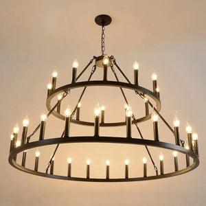 Rustic 48-inch 2 Tier Wagon Wheel Chandelier - 48 Inch - Chandeliers