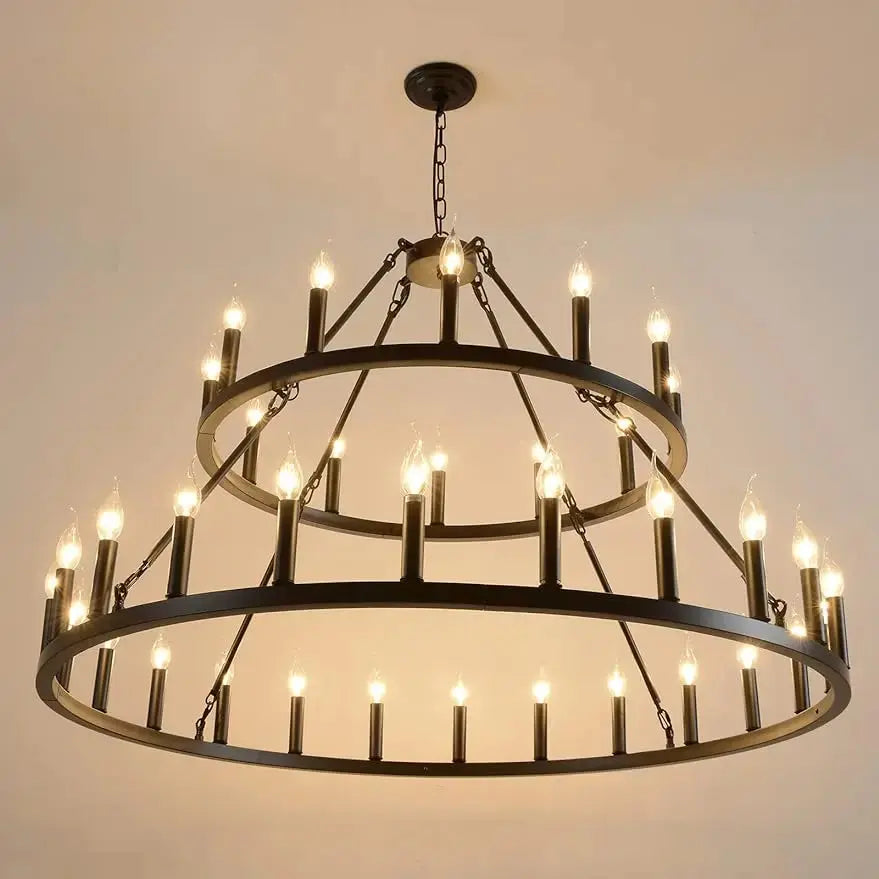 Rustic 48-inch 2 Tier Wagon Wheel Chandelier - 48 Inch - Chandeliers