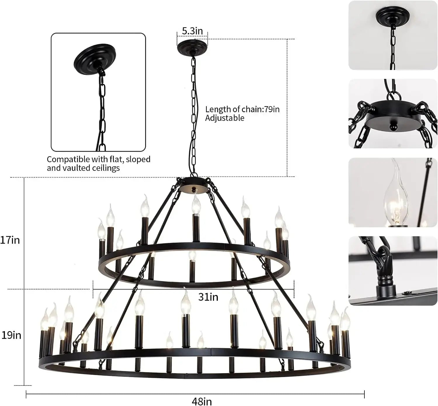 Rustic 48-inch 2 Tier Wagon Wheel Chandelier  Seus Lighting