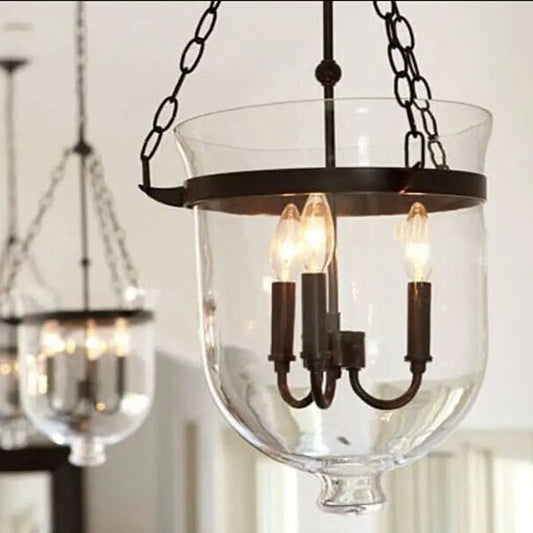 Lámpara colgante rústica con forma de campana de cristal