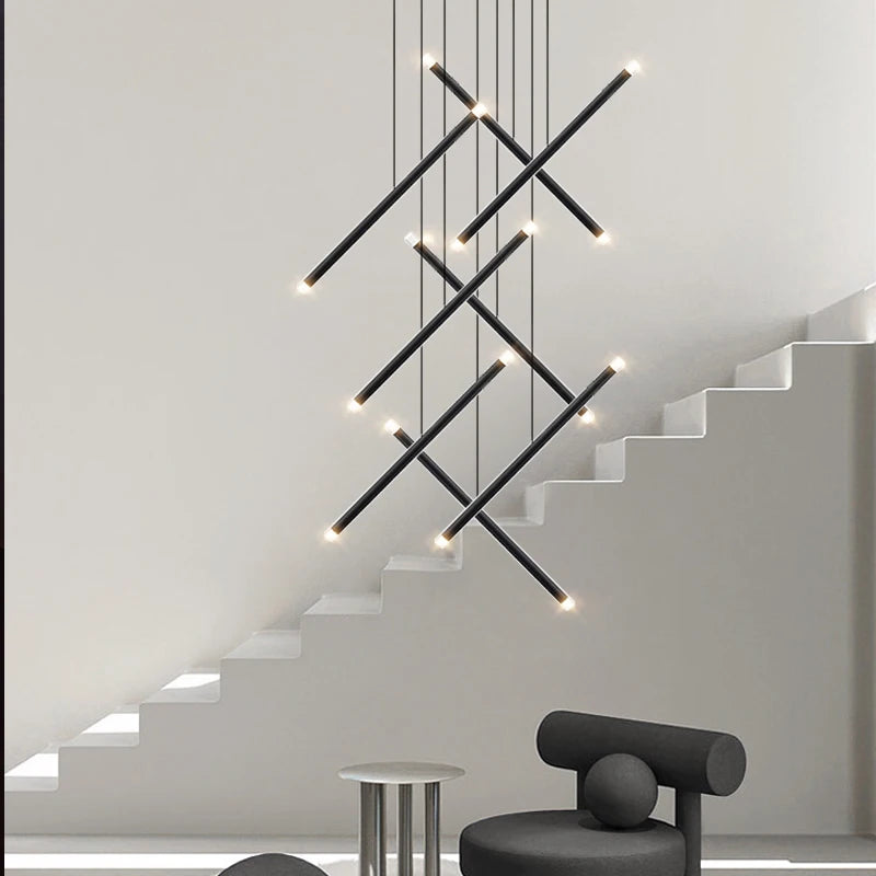 Seus Modern Long Chandelier for a high ceiling entryway staircase