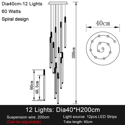 Modern Long Chandelier For Staircase Black/Gold/Silver