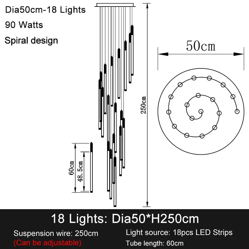 Modern Long Chandelier For Staircase Black/Gold/Silver