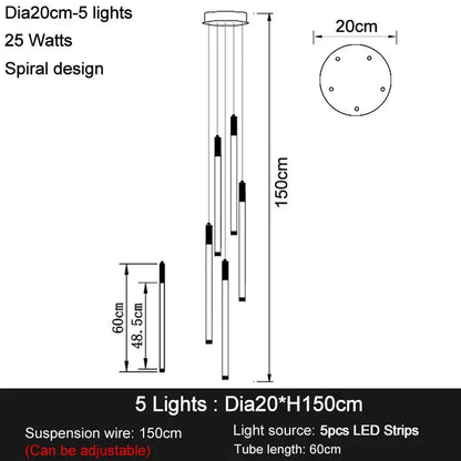 Modern Long Chandelier For Staircase Black/Gold/Silver