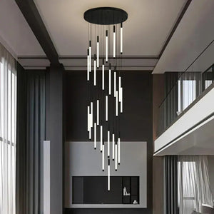Modern Long Chandelier For Staircase Black/Gold/Silver  Seus Lighting