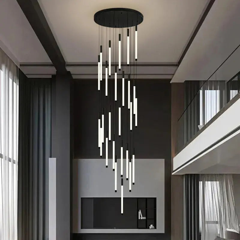Modern Long Chandelier For Staircase Black/Gold/Silver  Seus Lighting