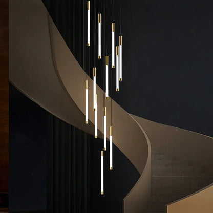 Modern Long Chandelier For Staircase Black/Gold/Silver  Seus Lighting