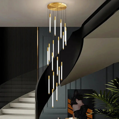 Modern Long Chandelier For Staircase Black/Gold/Silver  Seus Lighting