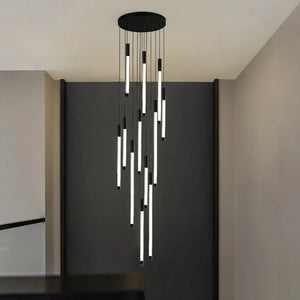 Modern Long Chandelier For Staircase Black/Gold/Silver  Seus Lighting