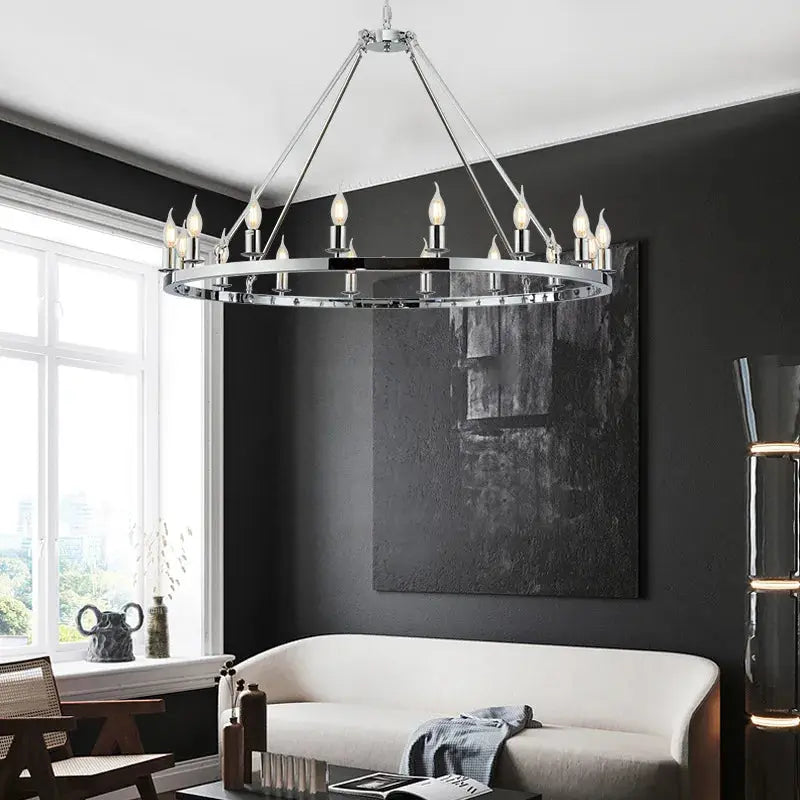 16-Light Round Wagon Wheel Chandelier Black/Gold/Silver  Seus Lighting