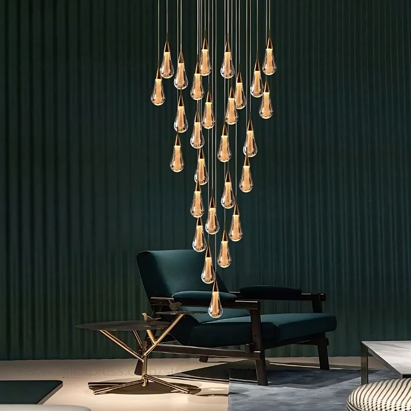 Spiral Raindrop Staircase Ceiling Lighting 49-Lights-Cold-White Seus Lighting