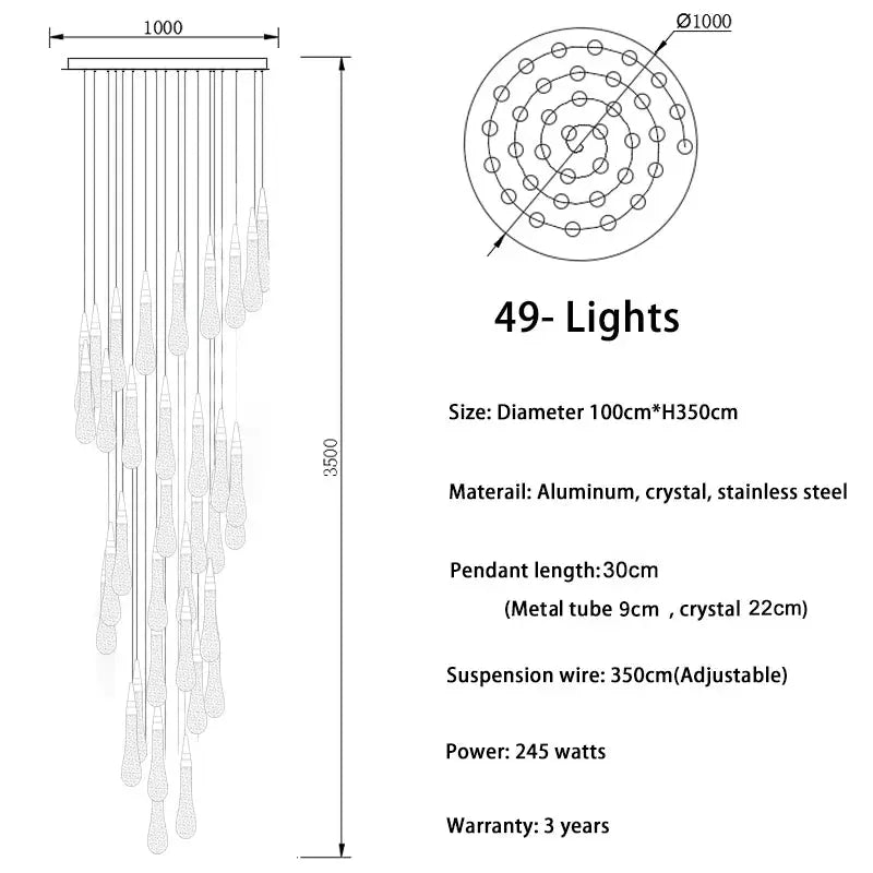 Spiral Raindrop Staircase Ceiling Lighting - Chandeliers