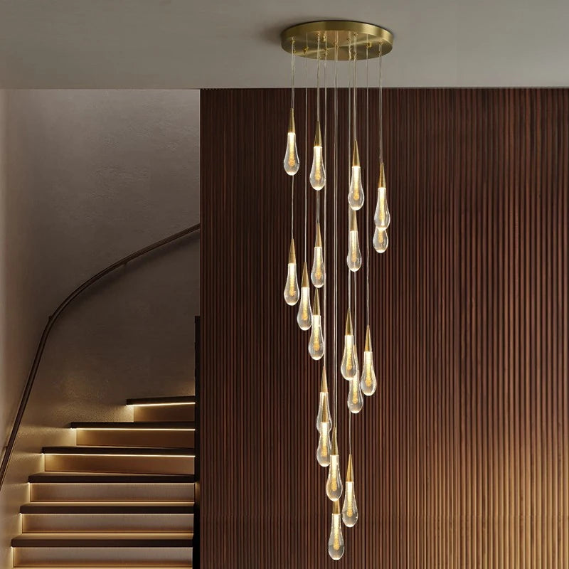 Spiral Raindrop Staircase Ceiling Lighting  Seus Lighting