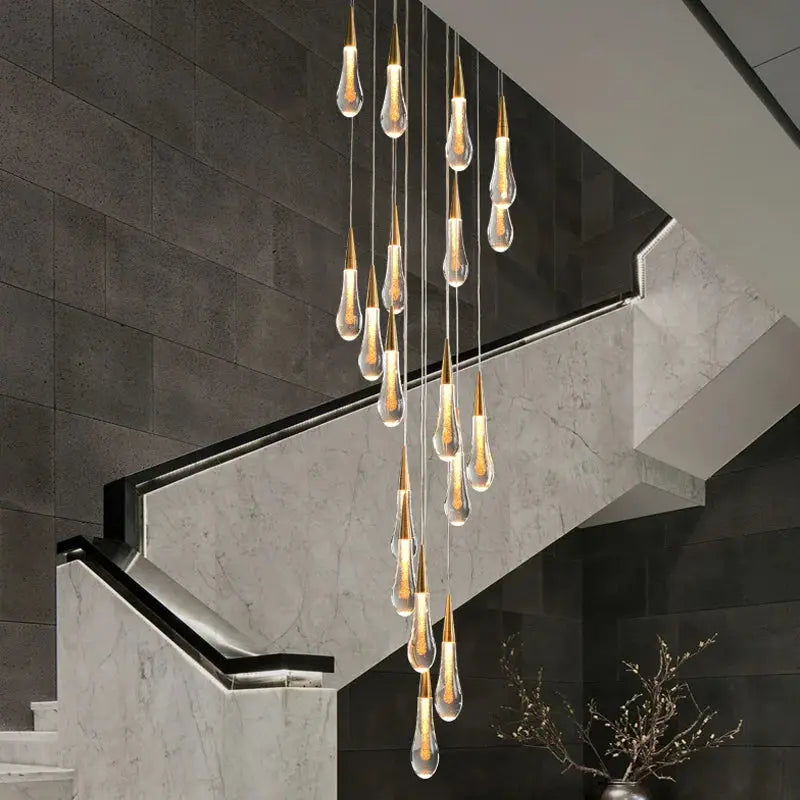 Spiral Raindrop Staircase Ceiling Lighting  Seus Lighting