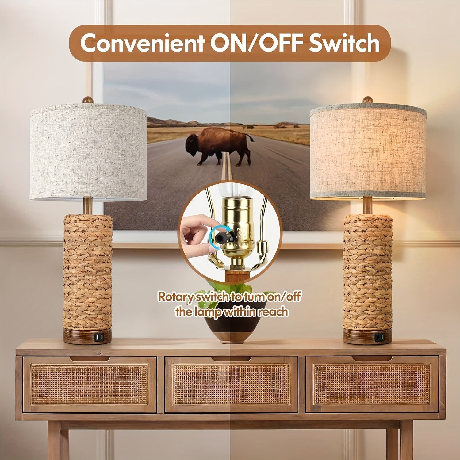 Tena Rattan Table Lamp  Seus Lighting