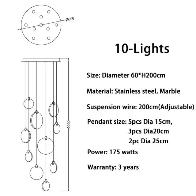 Tuya Marble Large Hanging Stairwell Lighting Chandelier