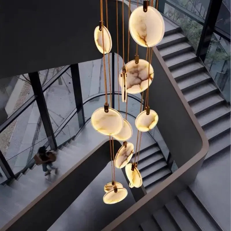 Tuya Marble Large Hanging Stairwell Lighting Chandelier  Seus Lighting