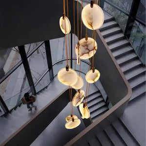Tuya Marble Large Hanging Stairwell Lighting Chandelier  Seus Lighting