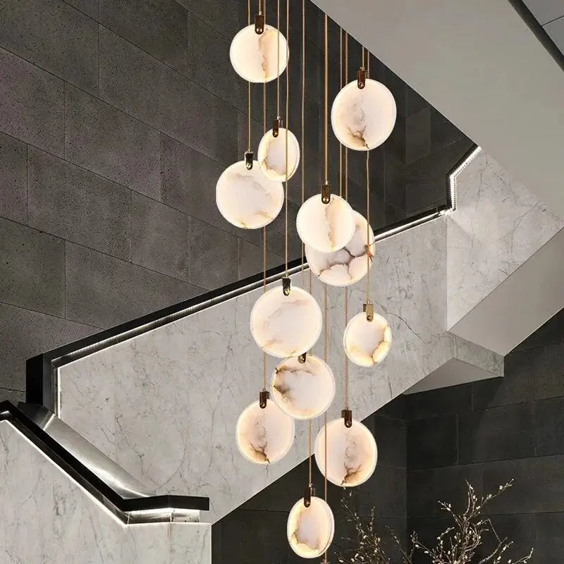 Tuya Marble Large Hanging Stairwell Lighting Chandelier  Seus Lighting