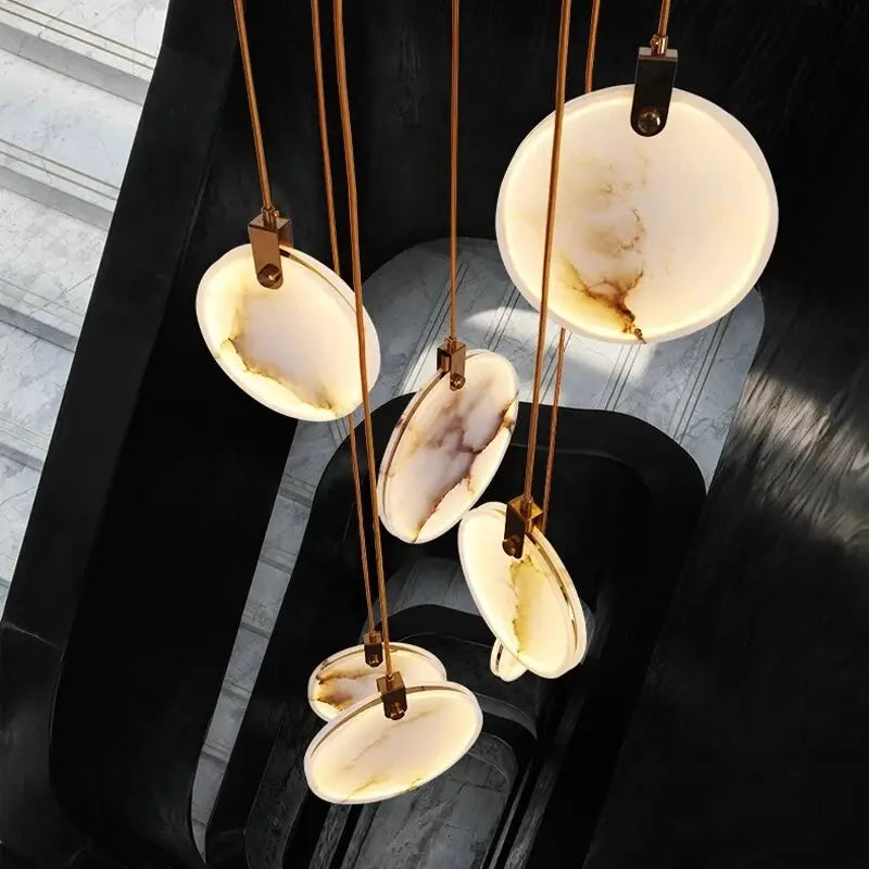 Tuya Marble Large Hanging Stairwell Lighting Chandelier  Seus Lighting