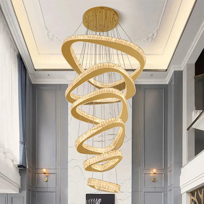 Twisted Ring Led Light Chandelier for High Ceiling  Seus Lighting