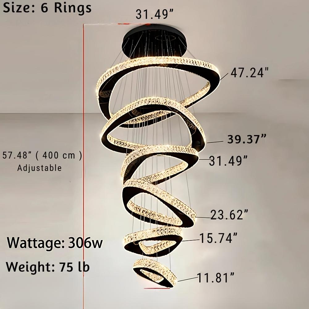 Twisted Ring Led Light Chandelier for High Ceiling  Seus Lighting