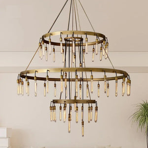 Vintage Round 3 Tier Metal Axis Pendant Chandelier  Seus Lighting