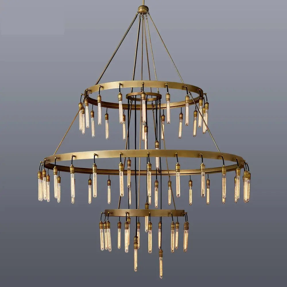 Vintage Round 3 Tier Metal Axis Pendant Chandelier  Seus Lighting